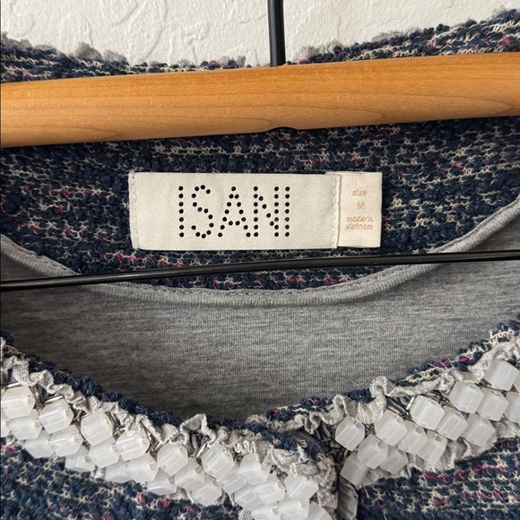 Anthropologie Isani Women’s Embellished Tweed Jacket Blazer Navy Medium - Picture 4 of 6